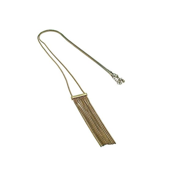 Tassel Fringe Waterfall Pendant Necklace 20" Gold Plated Minimalist - Picture 3 of 10